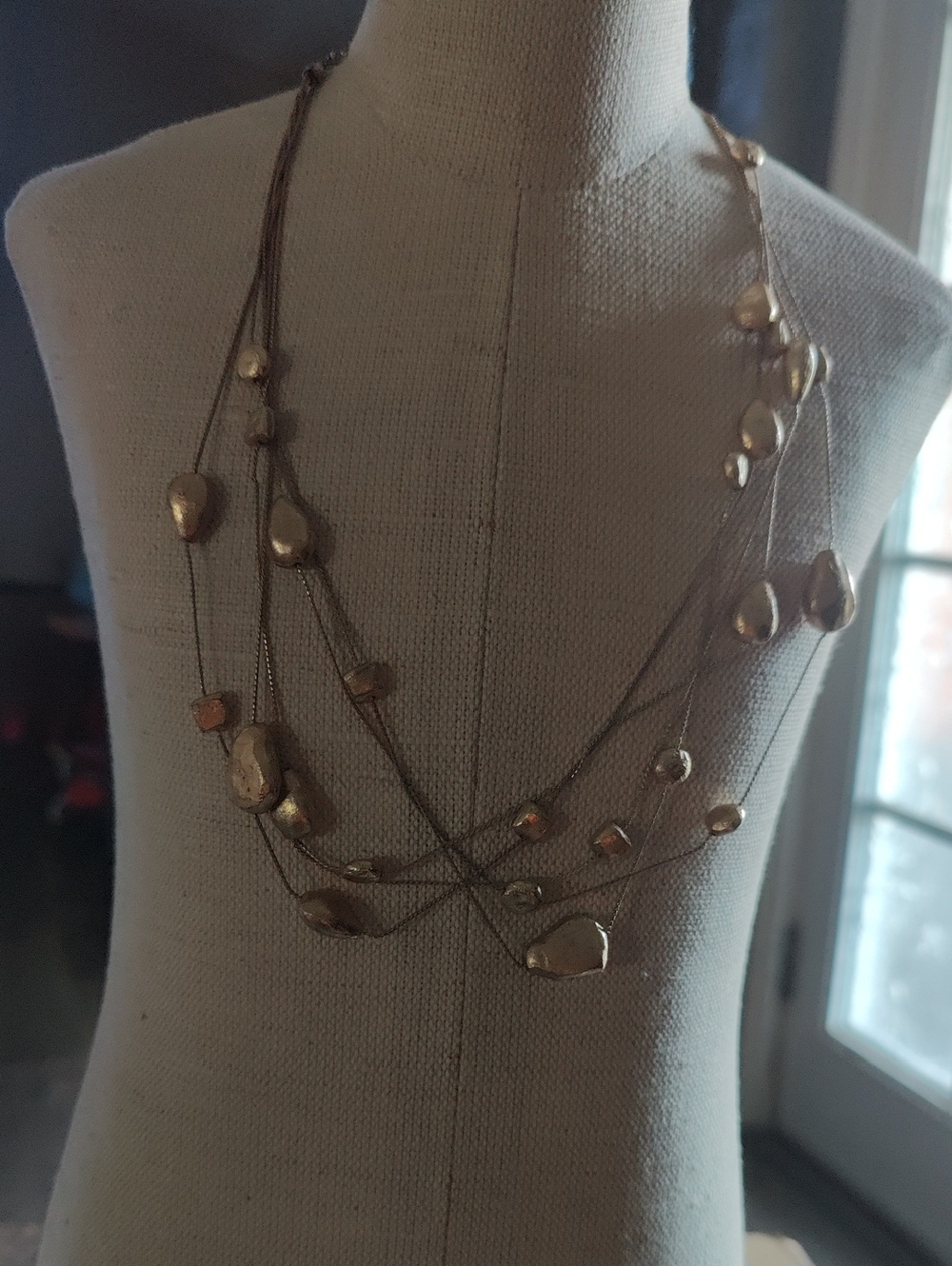 Multi-Strand Gold Bead Necklace - Elegant Layered Women's Jewelry